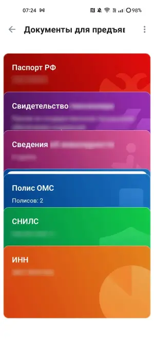Раздел Документы с автоматически загруженными данными из государственных баз